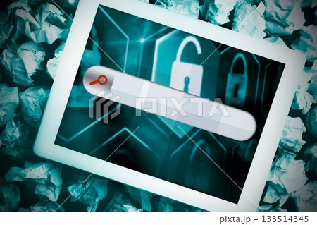 Tablet with search bar on crumpled paper Tablet with search bar on crumpled paper 133514345