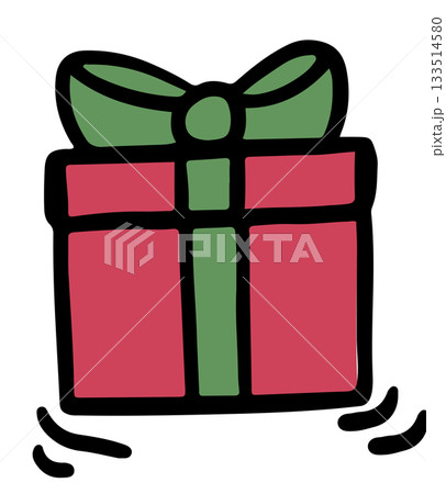Hand drawn red gift box with green ribbon for Christmas and New Year, festive winter season, cartoon, comic, lucky draw, birthday, party, celebration, sticker, icon, department store, online shopping Hand drawn red gift box with green ribbon for Christmas and New Year, festive winter season, cartoon, comic, lucky draw, birthday, party, celebration, sticker, icon, department store, online shopping 133514580