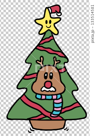 Hand drawn Christmas illustration of reindeer wearing Christmas tree costume for decoration, festive winter season, sticker, animal, souvenir shop, cartoon character, mascot, standee, card print, icon Hand drawn Christmas illustration of reindeer wearing Christmas tree costume for decoration, festive winter season, sticker, animal, souvenir shop, cartoon character, mascot, standee, card print, icon 133514581