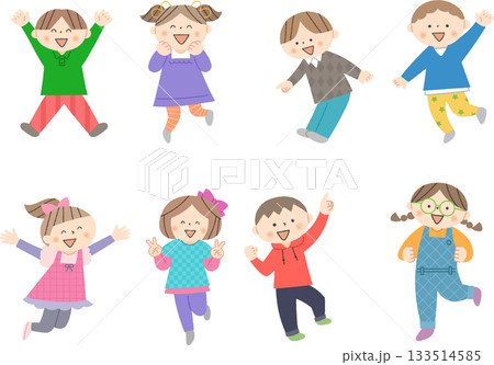 ジャンプする子供たちのイラストセット ジャンプする子供たちのイラストセット 133514585