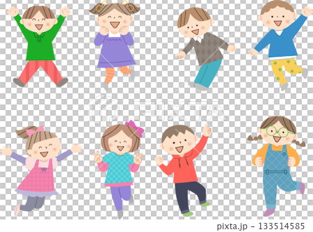 ジャンプする子供たちのイラストセット ジャンプする子供たちのイラストセット 133514585