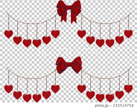 【ハートとリボンのガーランドセット】手刺繍イラスト素材 133514758
