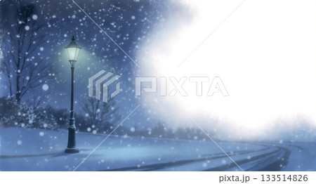 雪が降る夜のフレームイラスト 133514826