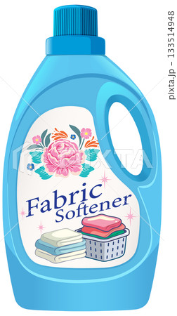 Blue Fabric Softener Bottle with Floral Label Illustration 133514948