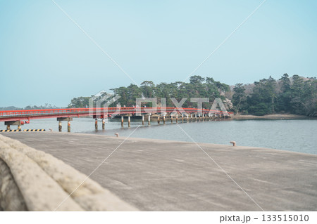 Fukuura jima bridge or the bridge of romantic encounters for Fukuura Island at Matsushima Bay in Matsushima, Miyagi Prefecture, Tohoku, Japan. Landmark and famous Vacation 133515010