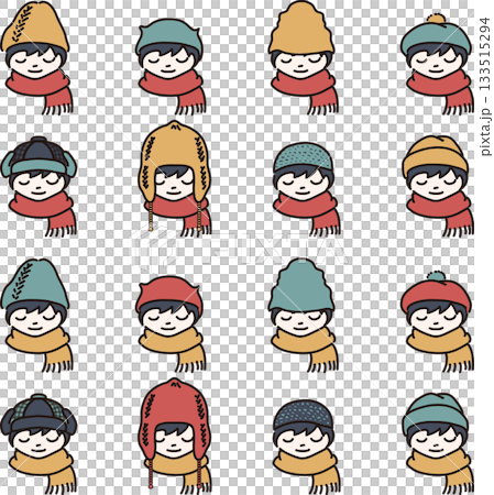 冬の帽子をかぶった人のイラストのセット　暖色系 133515294