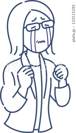 悔し涙を流す40代ビジネスウーマンのイラスト　線画のみ 133515295