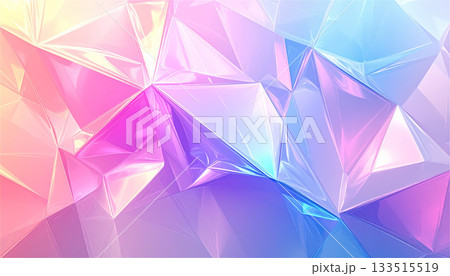 ホログラフィックなパステル三角形パターンが輝く抽象背景。プリズムのような光沢と柔らかなグラデーション 133515519