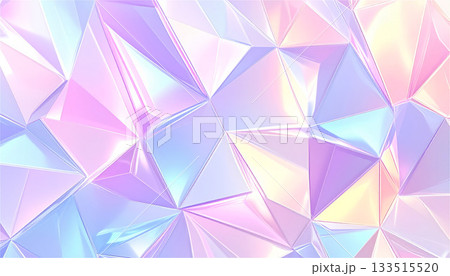 ホログラフィックなパステル三角形パターンが輝く抽象背景。プリズムのような光沢と柔らかなグラデーション 133515520