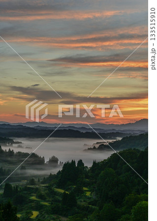 雲海が広がる星峠の朝景色 133515910