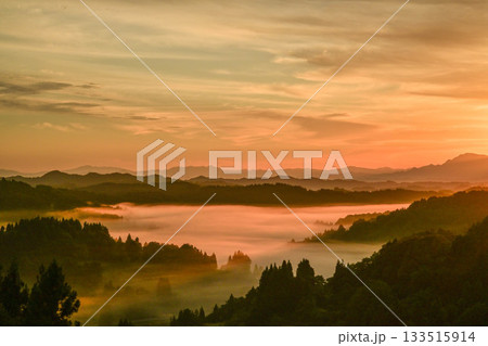 雲海が広がる星峠の朝景色 133515914
