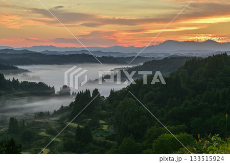雲海が広がる星峠の朝景色 133515924
