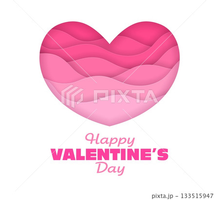 Valentines day paper cut love heart background. Romance holiday paper cut vector banner, romantic day cutout poster. Love celebration greeting card with love pink heart silhouette and typography Valentines day paper cut love heart background. Romance holiday paper cut vector banner, romantic day cutout poster. Love celebration greeting card with love pink heart silhouette and typography 133515947