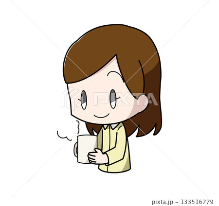 寝る前に温かい飲み物を飲む女性のイラスト 133516779