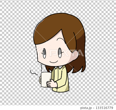 寝る前に温かい飲み物を飲む女性のイラスト 133516779