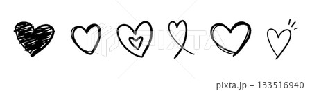 シンプル可愛い手書きハートセット 黒 133516940