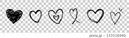 シンプル可愛い手書きハートセット 黒 133516940