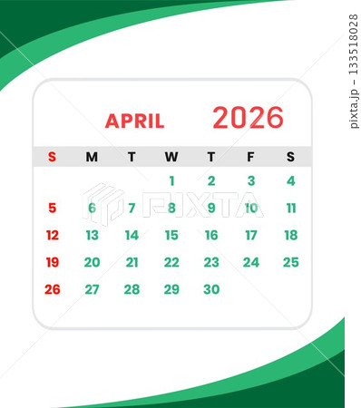 Modern April 2026 Monthly Calendar Display 133518028