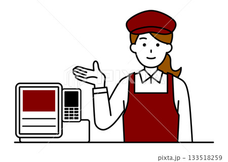 レジカウンターで受付するカフェの女性店員 133518259