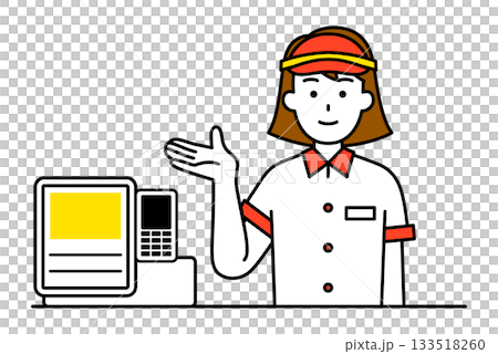 レジカウンターで受付するファストフード店の女性店員 133518260