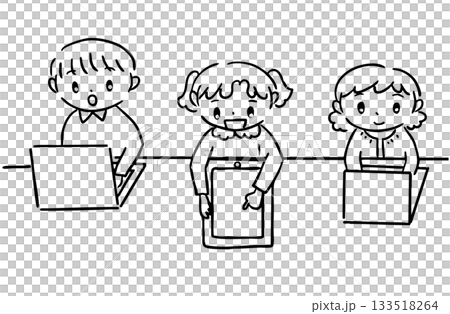 Children studying on computers and tablets 133518264