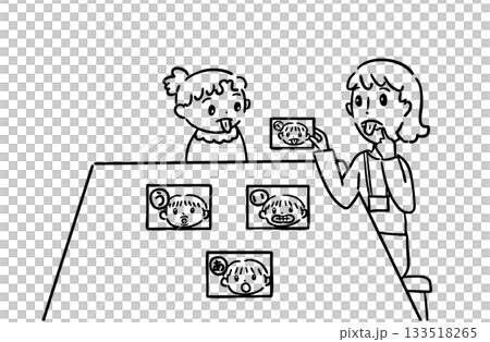 Children learning pronunciation with word cards 133518265