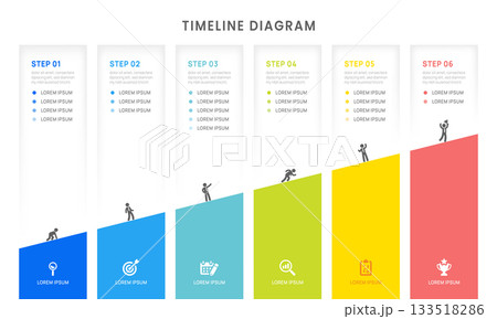 Business road map timeline infographic with 6 steps options milestones elements, diagram, and icon, vector. Business road map timeline infographic with 6 steps options milestones elements, diagram, and icon, vector. 133518286