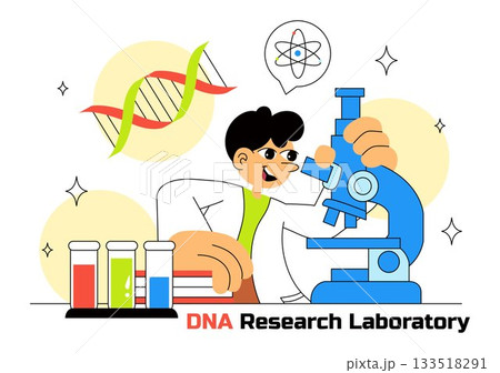 DNA Research Laboratory Illustration Featuring Blood Test and Nanotech Lab With Scientific and Medical Elements In a Future Technology Background 133518291