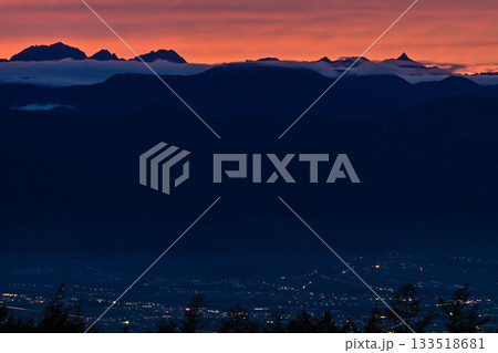 高ボッチ高原からの北アルプス夕景色 133518681