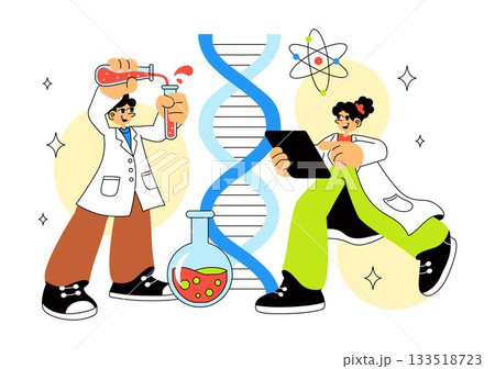DNA Research Laboratory Illustration Featuring Blood Test and Nanotech Lab With Scientific and Medical Elements In a Future Technology Background 133518723