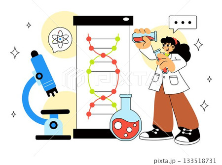 DNA Research Laboratory Illustration Featuring Blood Test and Nanotech Lab With Scientific and Medical Elements In a Future Technology Background DNA Research Laboratory Illustration Featuring Blood Test and Nanotech Lab With Scientific and Medical Elements In a Future Technology Background 133518731