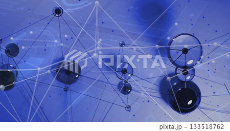 Connecting translucent nodes with connectors forming web in virtual space, highlighting data points 133518762