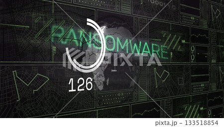 Displaying circular progress indicator over India map in digital dashboard, with ransomware counter 133518854