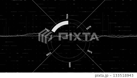 Displaying dashboard data with dotted waveform, concentric rings, numeric labels and white arc 133518943