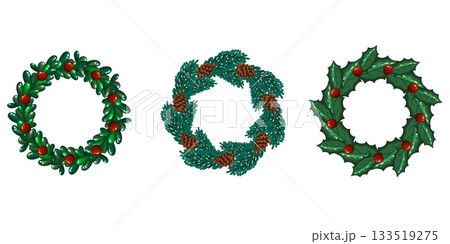 Green Christmas Holiday Wreaths Set Green Christmas Holiday Wreaths Set 133519275