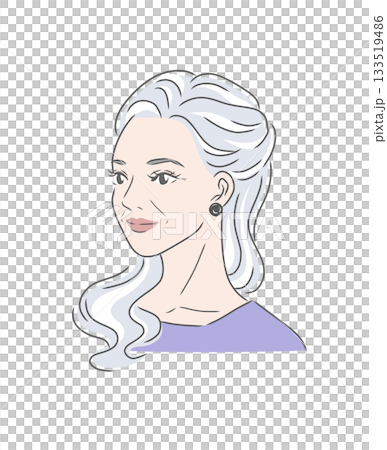 Illustration material of a beautiful senior woman with gray hair Illustration material of a beautiful senior woman with gray hair 133519486