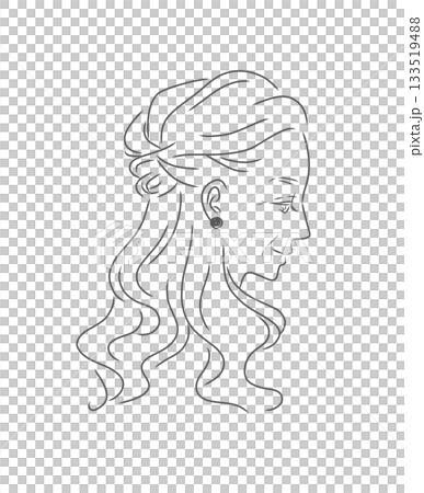 Line drawing of a profile of a beautiful senior woman with long hair Line drawing of a profile of a beautiful senior woman with long hair 133519488