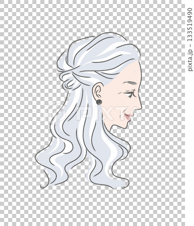 グレイヘアのきれいなシニア女性の横顔イラスト素材 133519490