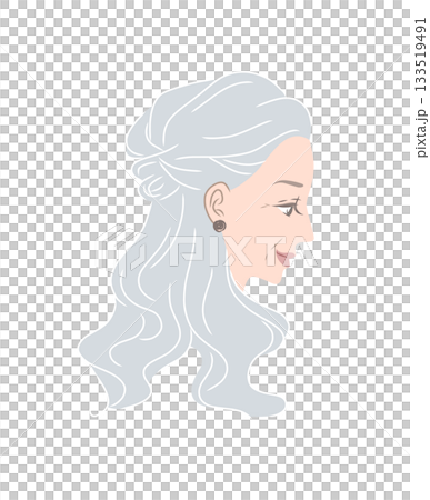 グレイヘアのきれいなシニア女性の横顔のカラーイラスト素材 133519491