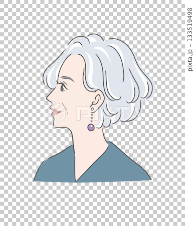 一位擁有銀髮的美麗老年女性的側面插圖 133519498