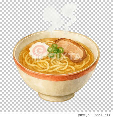 水彩で描いた湯気の立っているラーメン 133519614