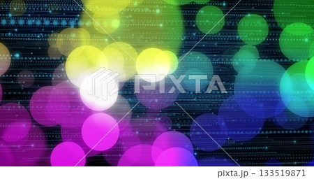 Glowing cluster of overlapping colored circles pulsating in digital interface, with data streams Glowing cluster of overlapping colored circles pulsating in digital interface, with data streams 133519871
