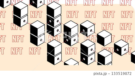 Black-and-white cubes showing red accents in diagonal grid in digital art, with repeating NFT text Black-and-white cubes showing red accents in diagonal grid in digital art, with repeating NFT text 133519872