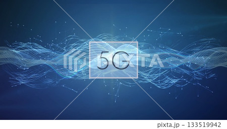 Displaying centered transparent rectangle highlighting 5G text in network display, with waveforms Displaying centered transparent rectangle highlighting 5G text in network display, with waveforms 133519942