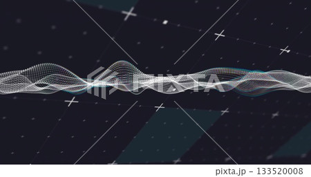 Flowing white dotted waveform stretching across digital grid, with scattered cross-shaped markers 133520008