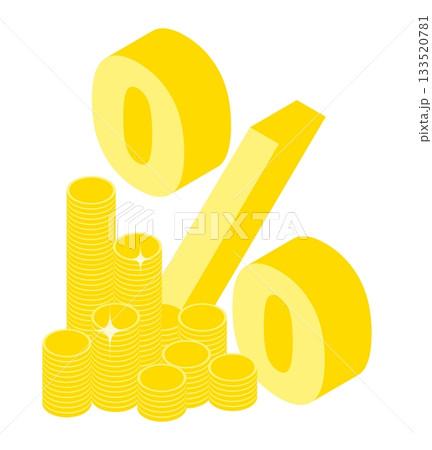Isometric bank percent sign and a stack of shiny gold coins. Cartoon 3D vector isolated on white background Isometric bank percent sign and a stack of shiny gold coins. Cartoon 3D vector isolated on white background 133520781