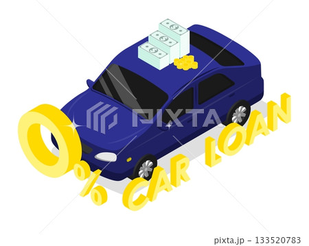 Isometric car loans and leasing at the minimum interest rate. Isolated cartoon vector concept on white background top view 133520783