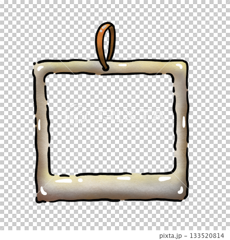 Cute hanging square photo frame cartoon border crayon illustration 133520814