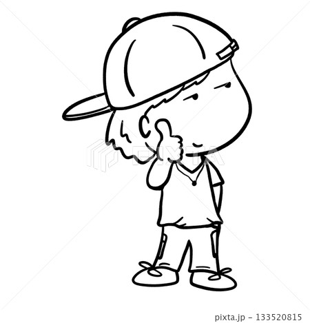 Street boy gives a thumbs-up cartoon outline illustration 133520815