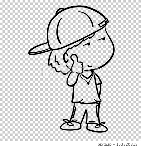 Street boy gives a thumbs-up cartoon outline illustration 133520815